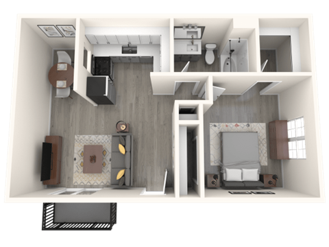 Floor plan for 1 bed, 1 bath, 750 sqft